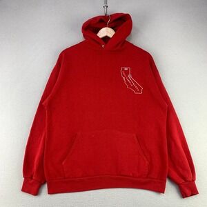 Vintage 80s Jerzees Hoodie Mens XL Red Graphic Pullover 1989 Cali Earthquake